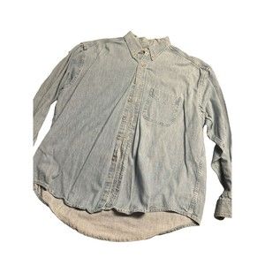 LL Bean Shirt Mens Xl Blue Medium Wash Denim Button Up Long Sleeve